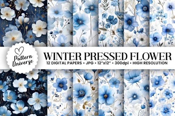 Blue Winter Pressed Flowers Patterns