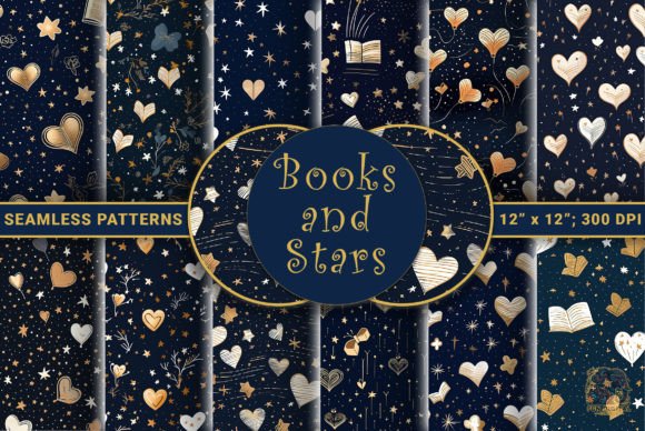 Books and Stars Seamless Patterns