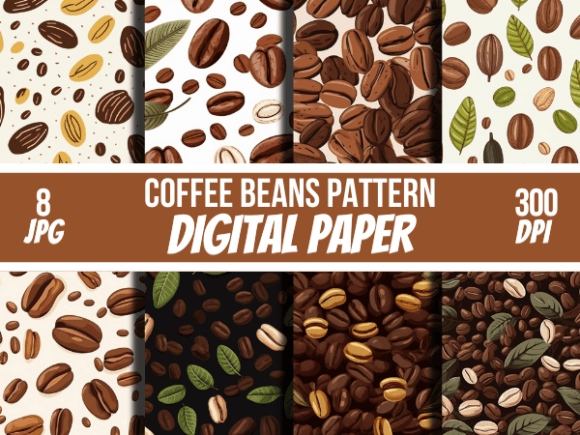 Coffee Beans Digital Papers Patterns JPG