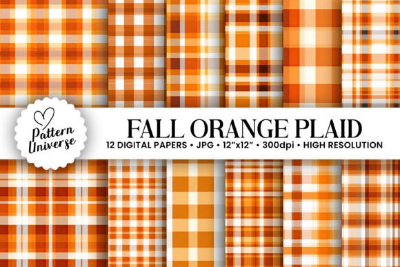 Fall Orange Plaid Seamless Patterns
