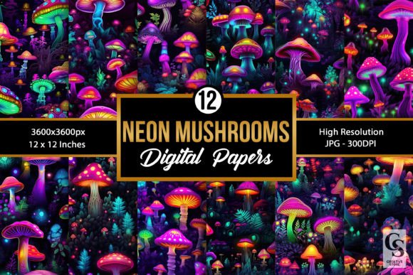 Neon Mushrooms Digital Paper Patterns: A Creative Resource for Modern Crafters