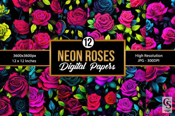 Neon Rose Flowers Seamless Patterns: A Creative Resource for Designers and Crafters