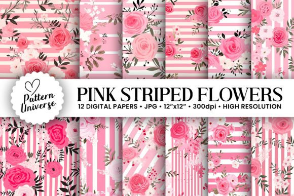 Pink Striped Flowers Seamless Patterns