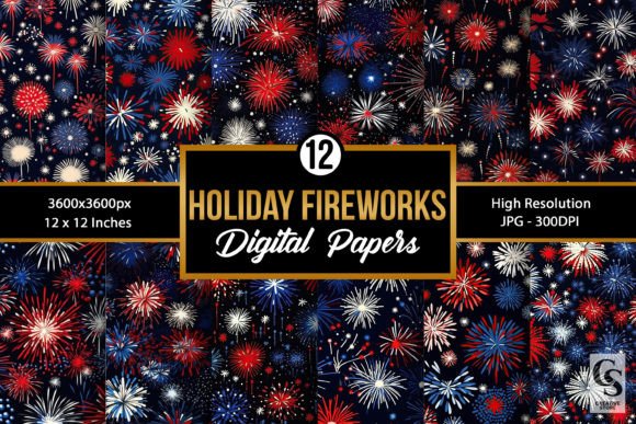 Red Blue Holiday Fireworks Patterns: A Creative Resource for Design Enthusiasts
