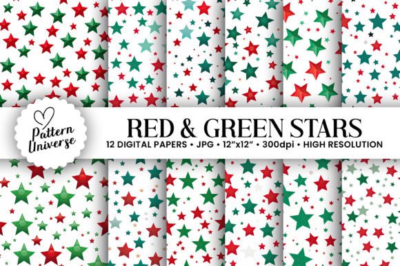 Red Green Stars Seamless Patterns