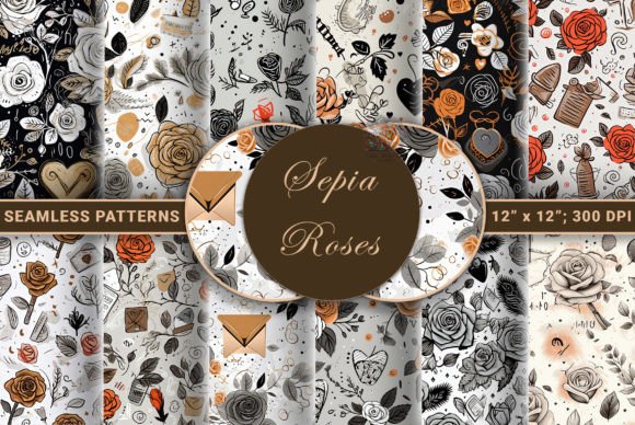 Vintage Sepia Rose Patterns